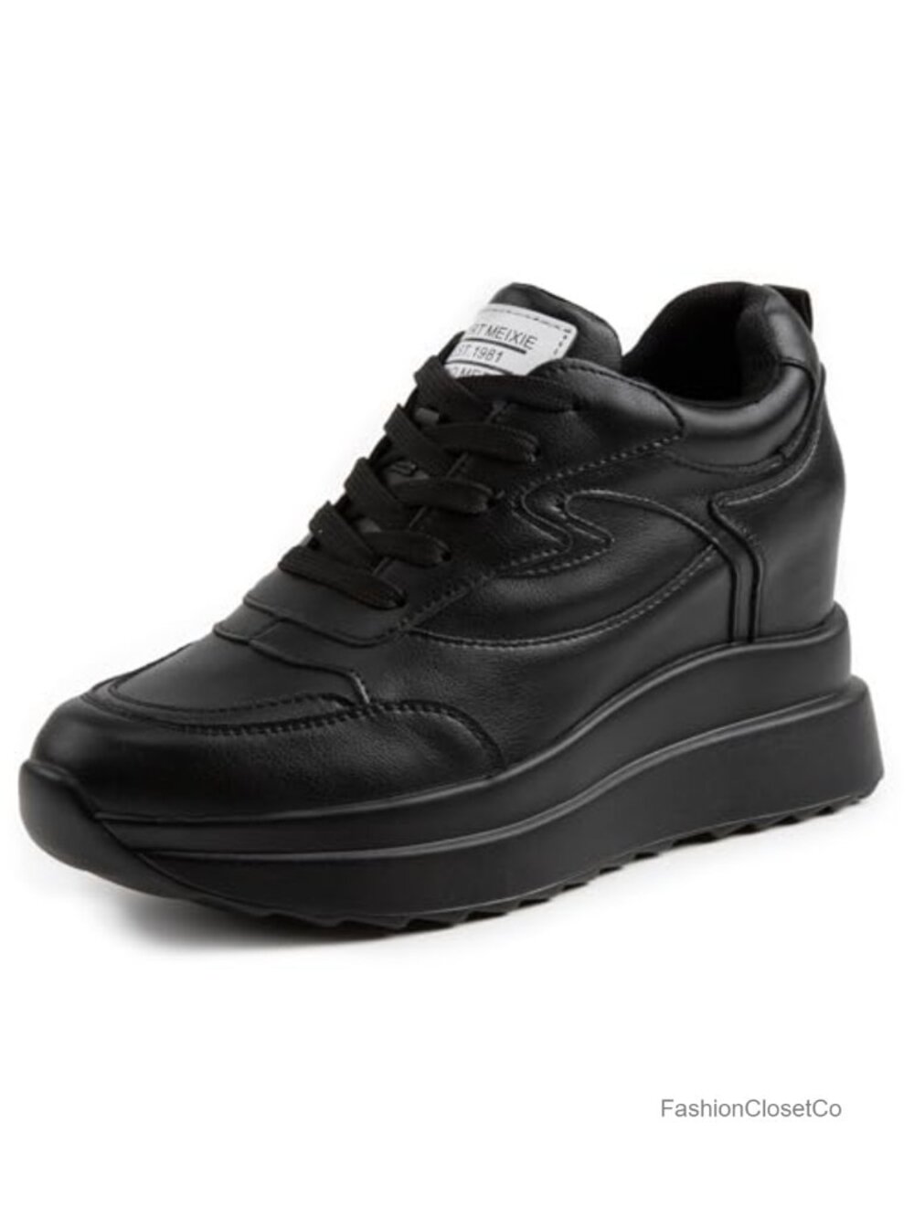 Leather Platform Wedge Sneakers for Women Hidden Heel Lace Up Fashion